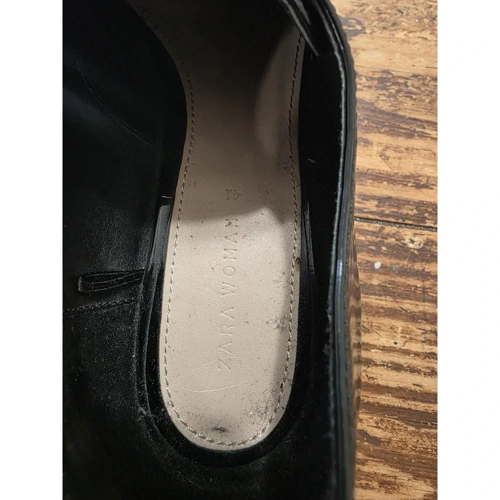 ZARA Black Patent Multi-Stripe Thick Platform Oxford Shoes Size EU 41  USA Size